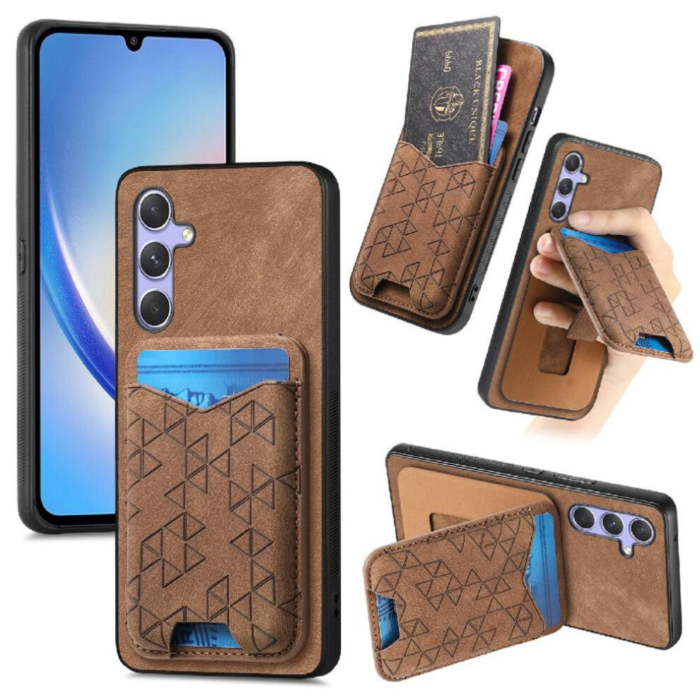 (Brown) Case For Samsung Galaxy A34 Card Slot Stable Grip Stand Retro Brown 764563086504