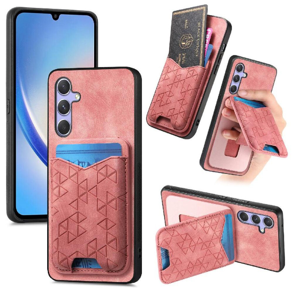 (Pink) Case For Samsung Galaxy A34 Card Slot Stable Grip Stand Retro Pink 764563086450