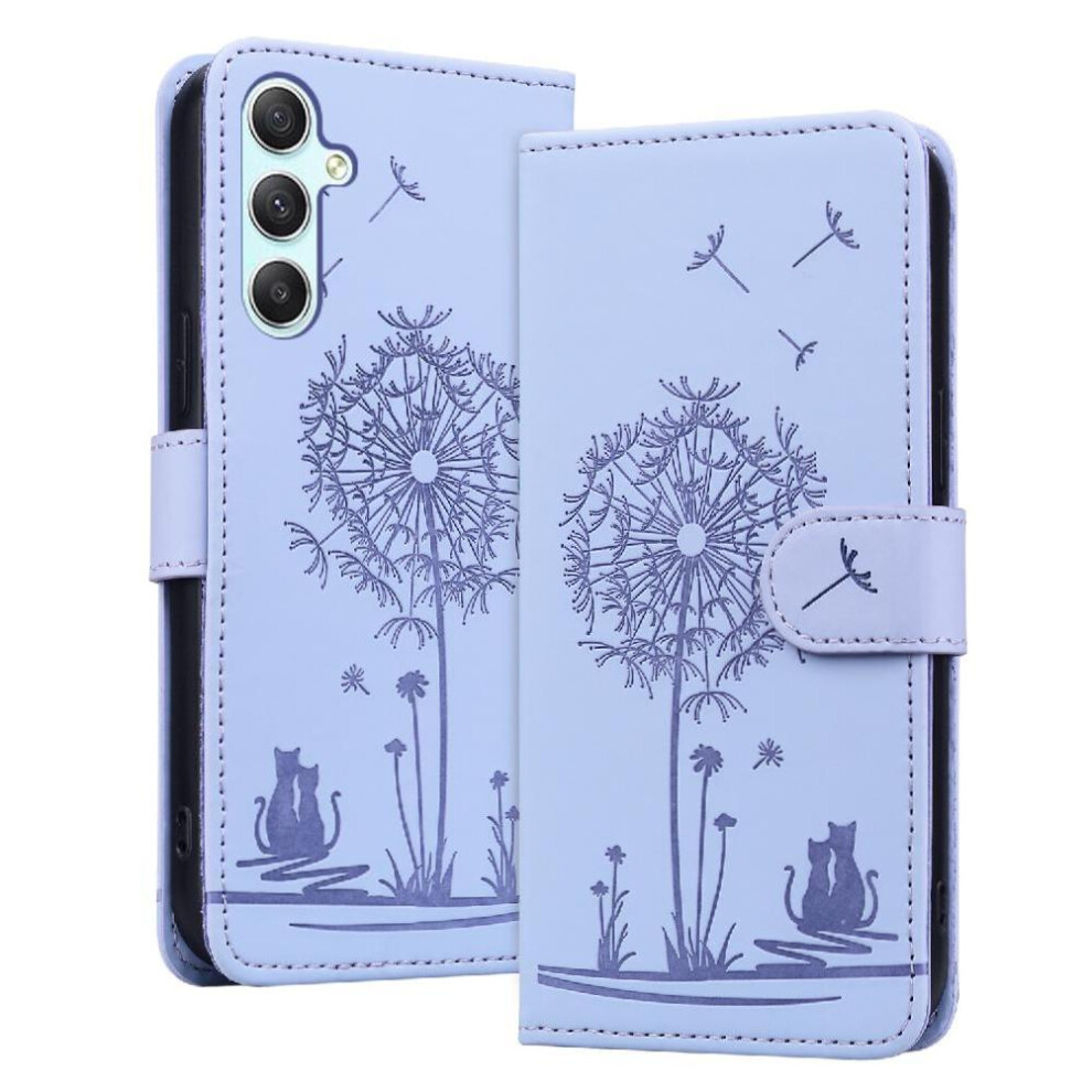 (Purple) Flip Case For Samsung Galaxy A34 Premium Leather Stand Three Card Slots Kickstand Purple 764563086658