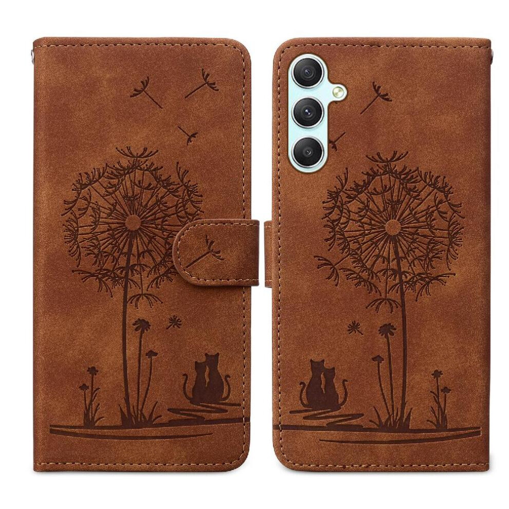 (Brown) Flip Case For Samsung Galaxy A34 Premium Leather Stand Three Card Slots Kickstand Brown 764563086610