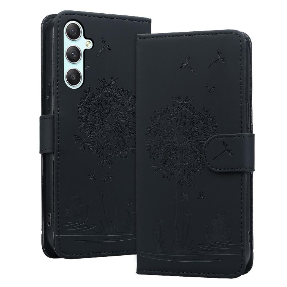 (Black) Flip Case For Samsung Galaxy A34 Premium Leather Stand Three Card Slots Kickstand Black 764563086665