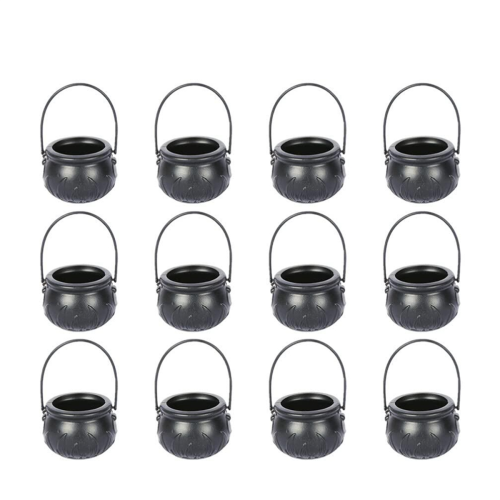 Mini calderone da strega in plastica per Halloween, porta caramelle nero