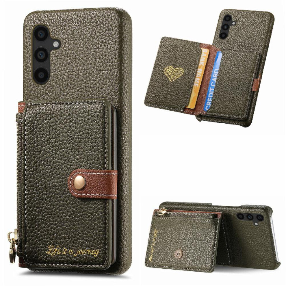(Green) Case For Samsung Galaxy A34 Stand Wallet Shockproof Zipper Wallet Green 764563086900