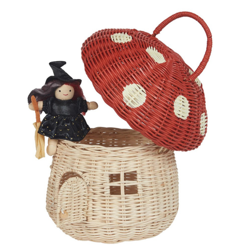 Rattan Mushroom-Shaped Storage Basket- Handmade Handcrafted, Red 1