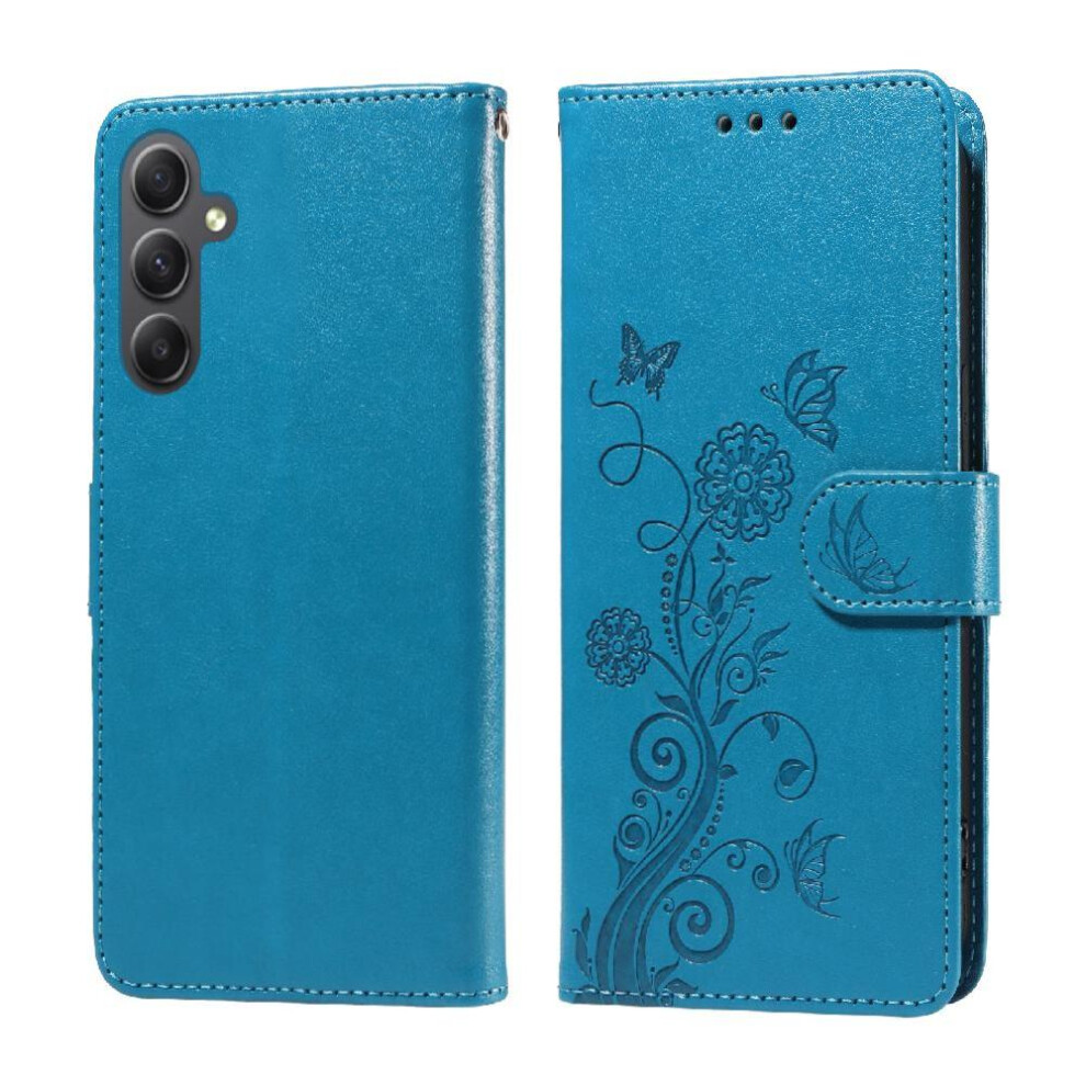 (Blue) Flip Case For Samsung Galaxy A34 5G Flip Cardslots Flower Leather Blue 764563087075