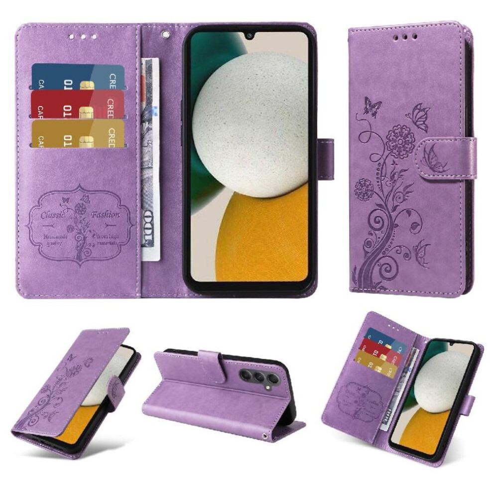 (Purple) Flip Case For Samsung Galaxy A34 5G Flip Cardslots Flower Leather Purple 764563087051