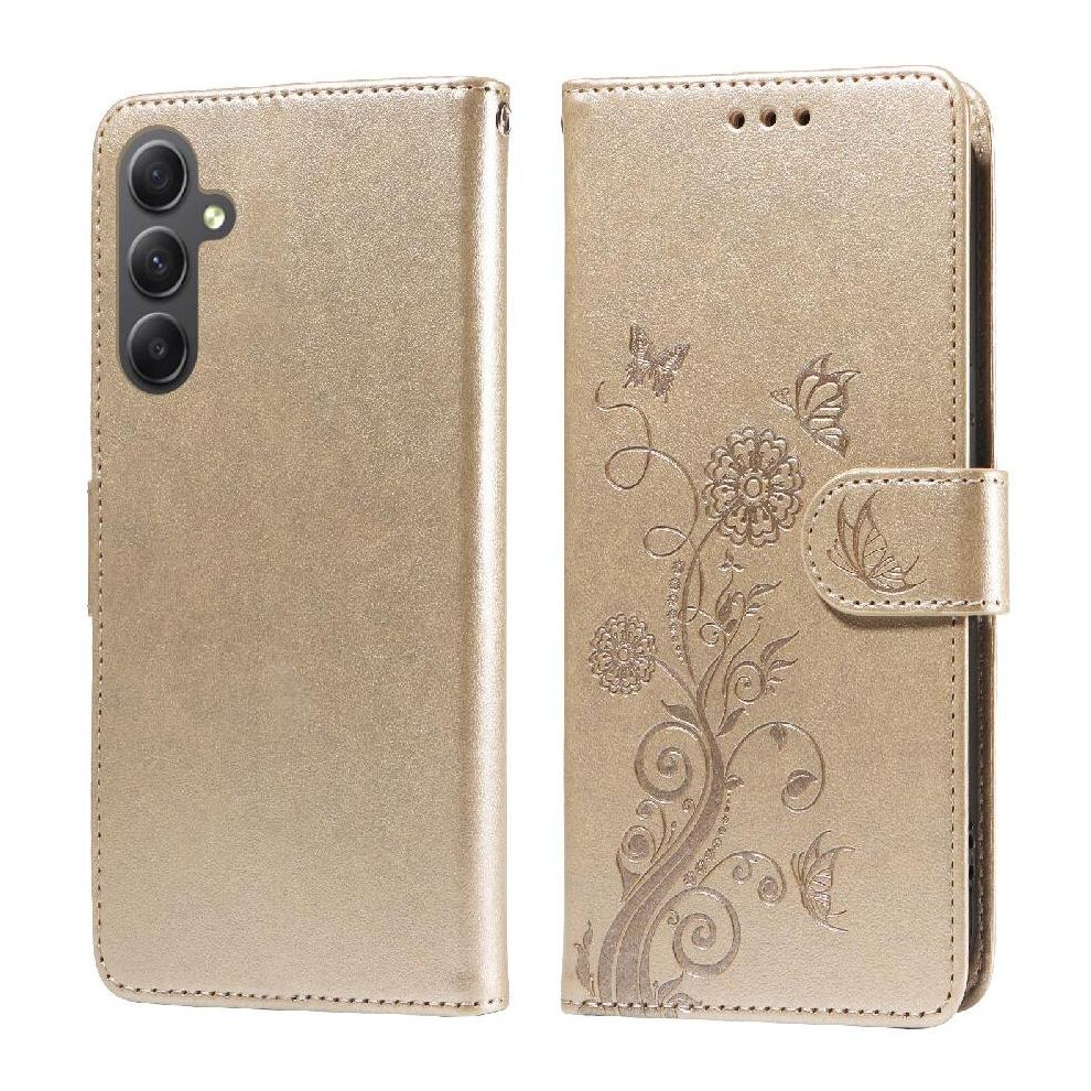 (Gold) Flip Case For Samsung Galaxy A34 5G Flip Cardslots Flower Leather Gold 764563087082