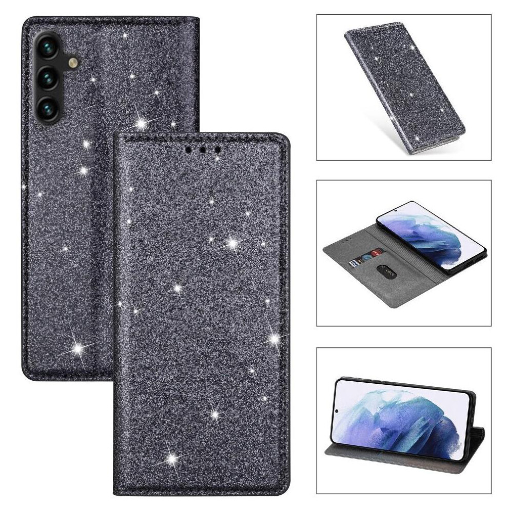 Photos - Case Glitter Flip for Samsung Galaxy A34 5g Flip Wallet Magnetic Closure Pu Leather Card Holder(Gray )