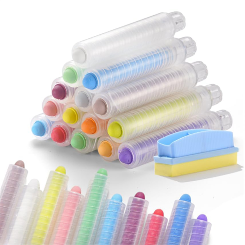 15Pcs Dustless Chalk Set with Chalkboard Eraser, Color Sidewalk Chalk