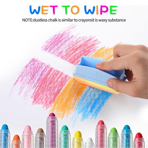 15Pcs Dustless Chalk Set with Chalkboard Eraser, Color Sidewalk Chalk 2