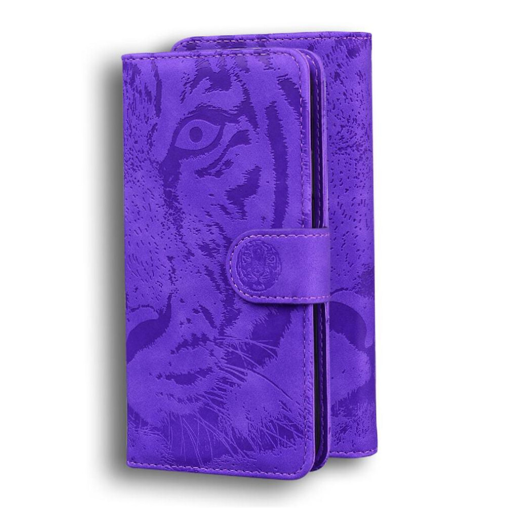 (Purple) Flip Case For Samsung Galaxy A34 5G Embossed Cute Tiger Kickstand Protective Leather Wallet Purple 764563087761