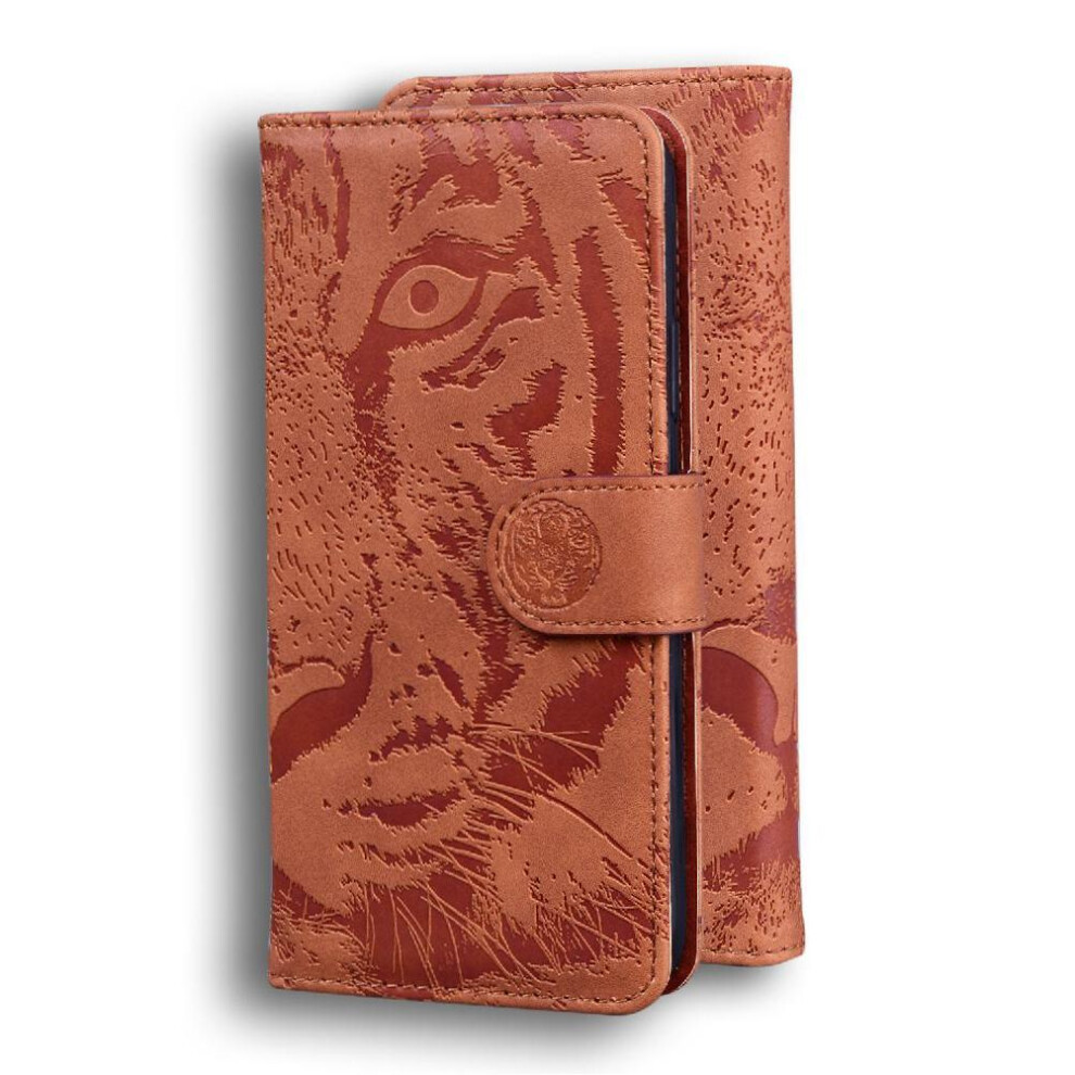 (Brown) Flip Case For Samsung Galaxy A34 5G Embossed Cute Tiger Kickstand Protective Leather Wallet Brown 764563087778