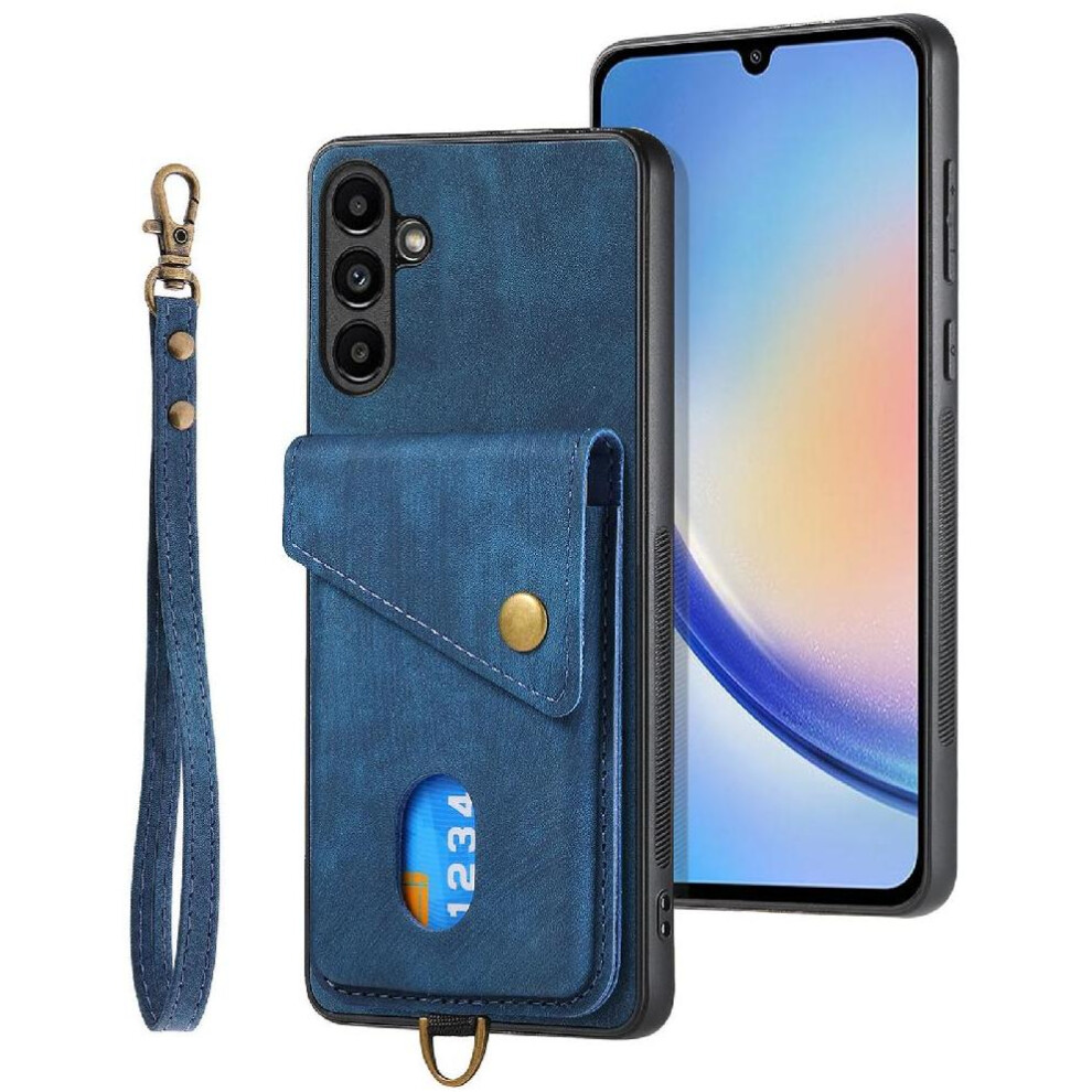 (Blue) Case For Samsung Galaxy A34 5G Multifunctional Detachable Lanyard Premium Leather Card Slot Magnetic Closure Blue 764563087907