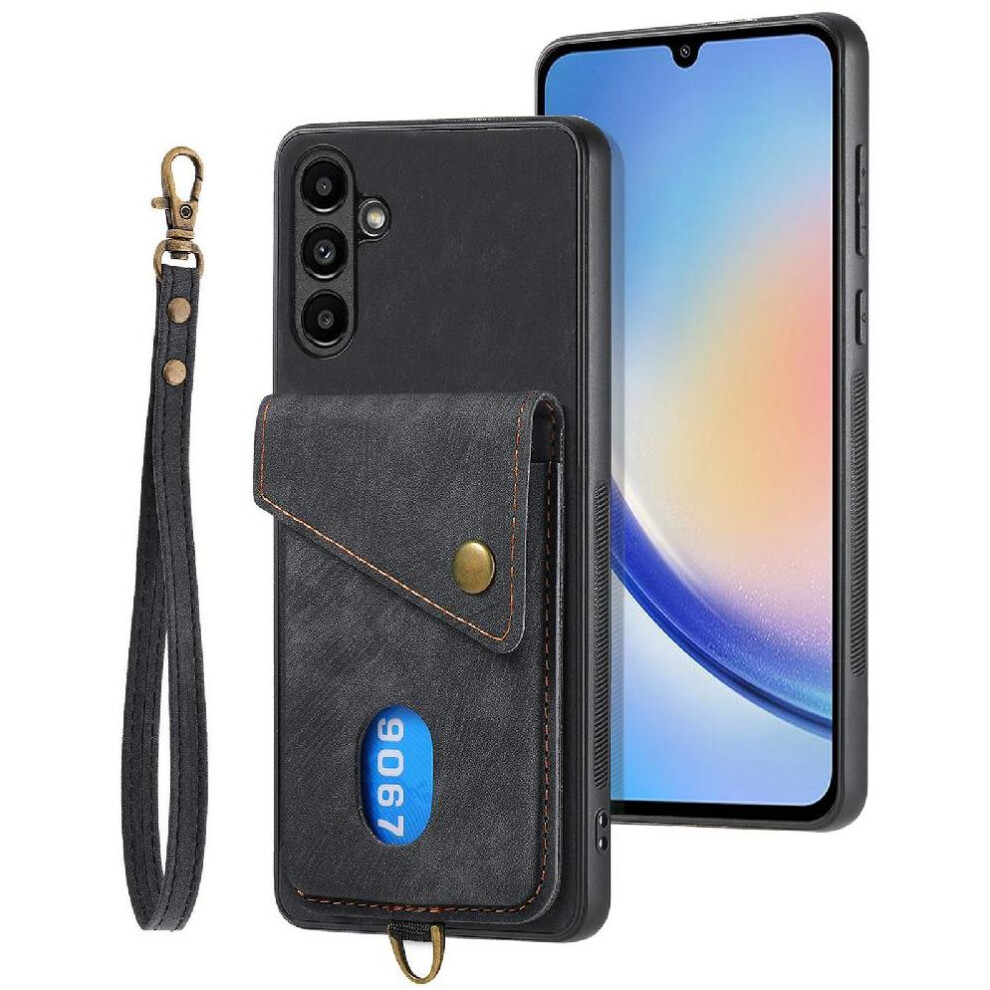(Black) Case For Samsung Galaxy A34 5G Multifunctional Detachable Lanyard Premium Leather Card Slot Magnetic Closure Black 764563087891