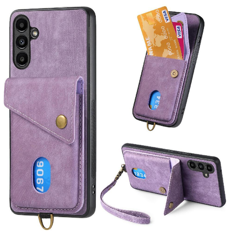 (Purple) Case For Samsung Galaxy A34 5G Multifunctional Detachable Lanyard Premium Leather Card Slot Magnetic Closure Purple 764563087945