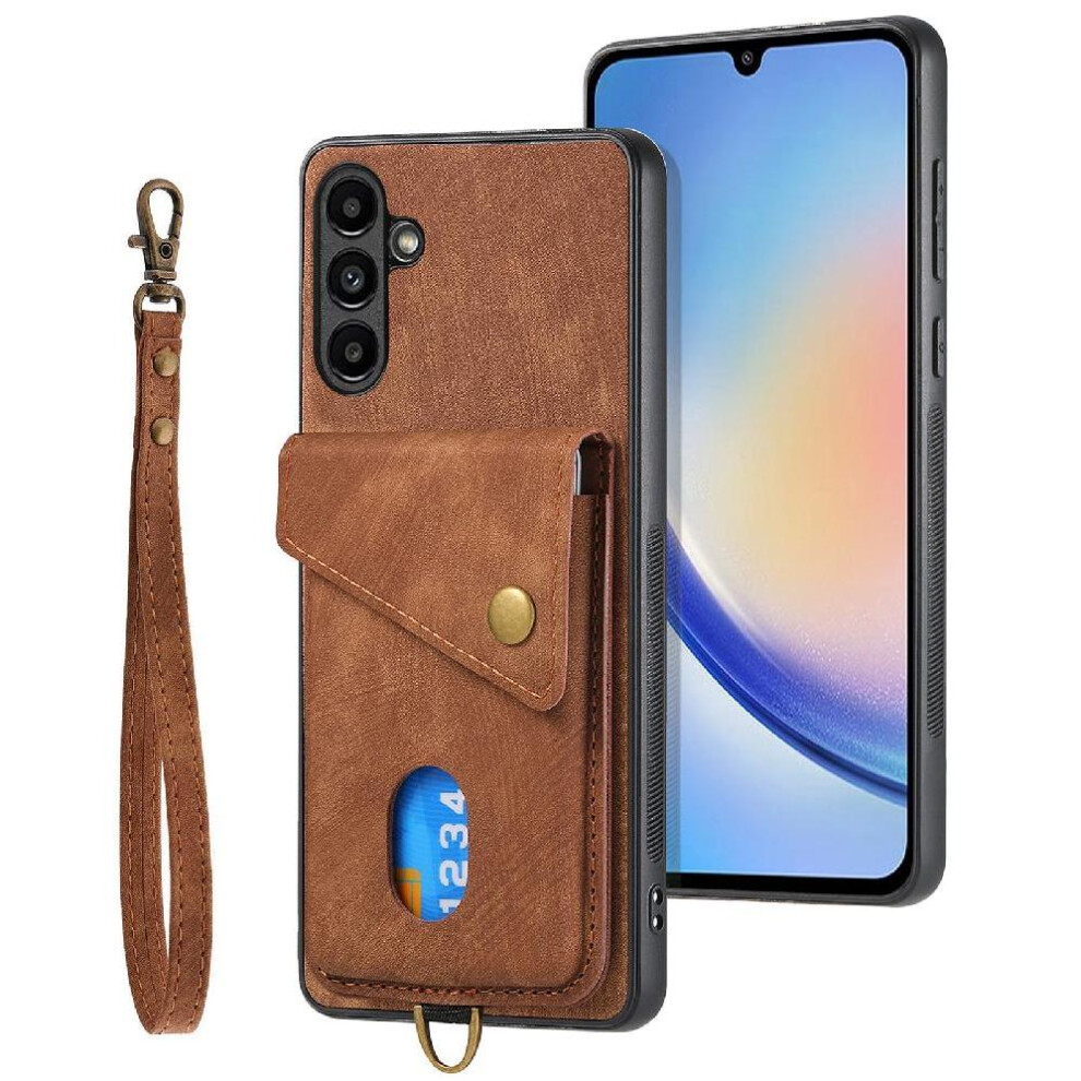 (Brown) Case For Samsung Galaxy A34 5G Multifunctional Detachable Lanyard Premium Leather Card Slot Magnetic Closure Brown 764563087921