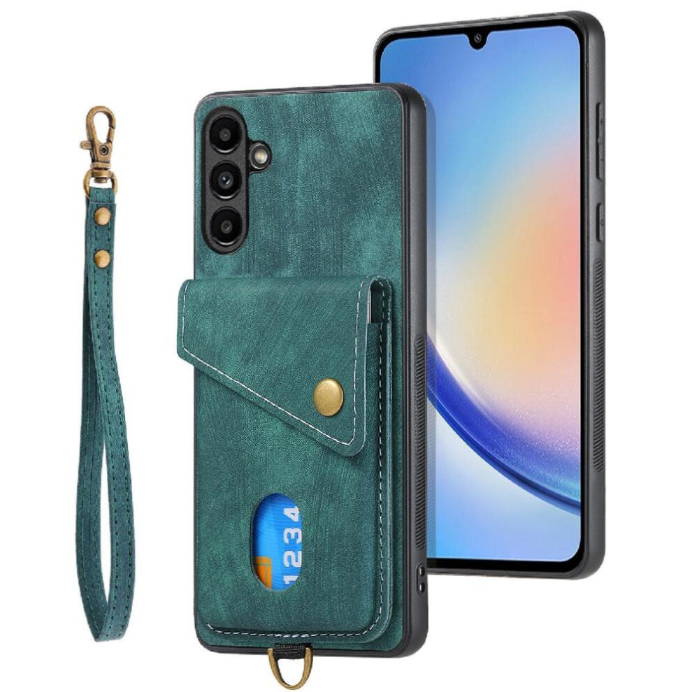(Green) Case For Samsung Galaxy A34 5G Multifunctional Detachable Lanyard Premium Leather Card Slot Magnetic Closure Green 764563087914