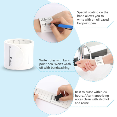 Pack de 2 pulseras de silicona con recordatorio para escribir notas, blancas 2