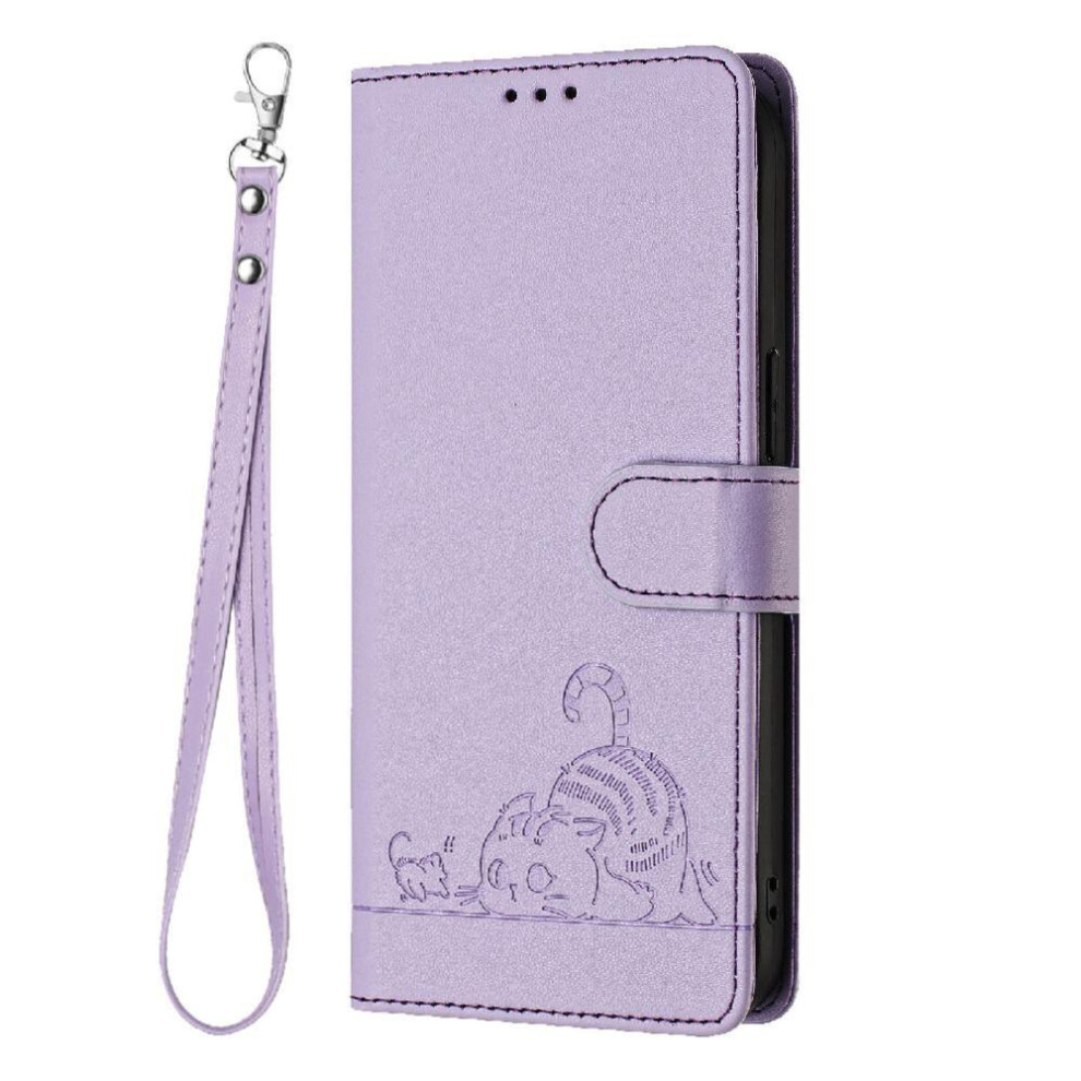 (Purple) Case For Samsung Galaxy A34 5G Cat Rfid Card Slot Holder Kickstand Wallet Flip Cover Purple 764563088072