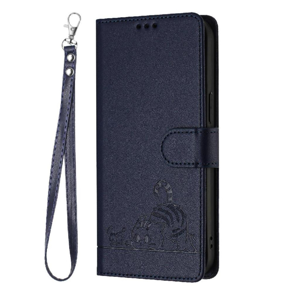 (Blue) Case For Samsung Galaxy A34 5G Cat Rfid Card Slot Holder Kickstand Wallet Flip Cover Blue 764563088065