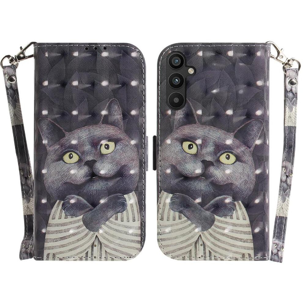 (C2) 3D Painted Protective Case For Samsung Galaxy A34 5G Lanyard Card Slots Wallet Pu Leather Magnetic Closure 764563088157