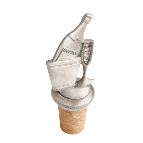 (Add a Gift Pouch) Birthday Celebration Bubbly Pewter Bottle Stopper