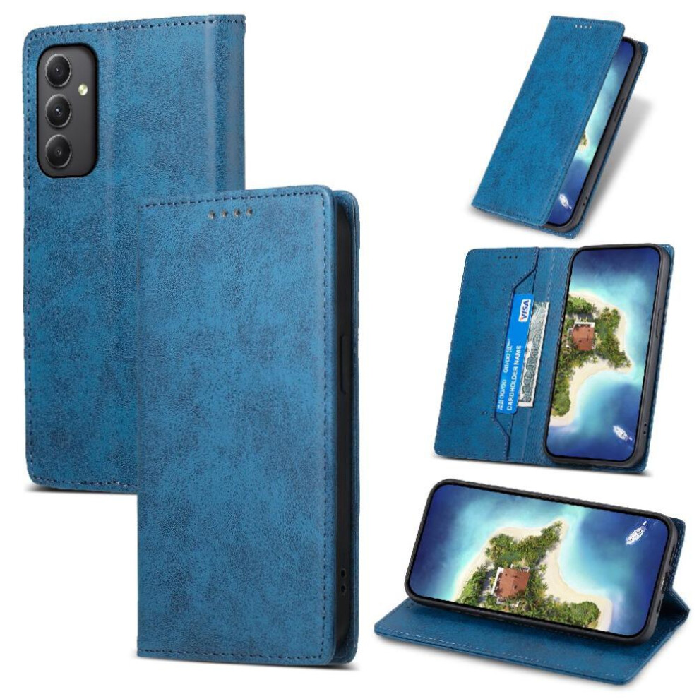 (Blue) Flip Case For Samsung Galaxy A34 5G Card Slot Shockproof Business Casual Tpu Kickstand Blue 764563088379