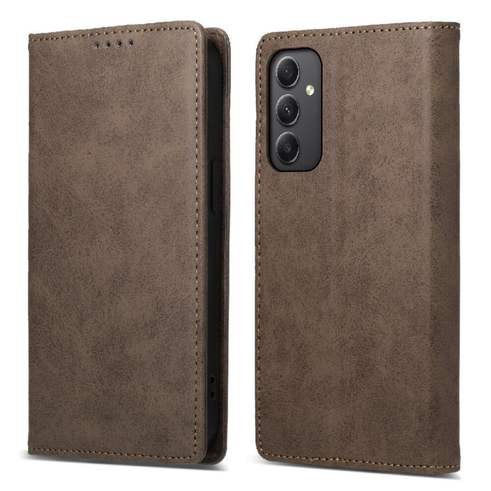 (Brown) Flip Case For Samsung Galaxy A34 5G Card Slot Shockproof Business Casual Tpu Kickstand Brown 764563088416