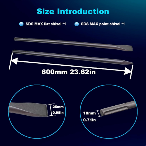 24-Inch SDS Max Set, 1 Inch Flat Chisel, Tile Removal Tool 2