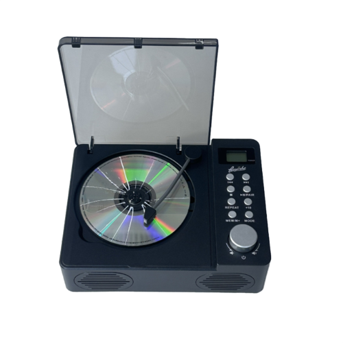 Retro-CD-Player mit zwei Bluetooth-Lautsprechern (5.3) in Schwarz