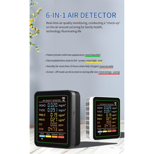 6 in 1 Air Quality Monitor Multifunctional Automatic Display A 2