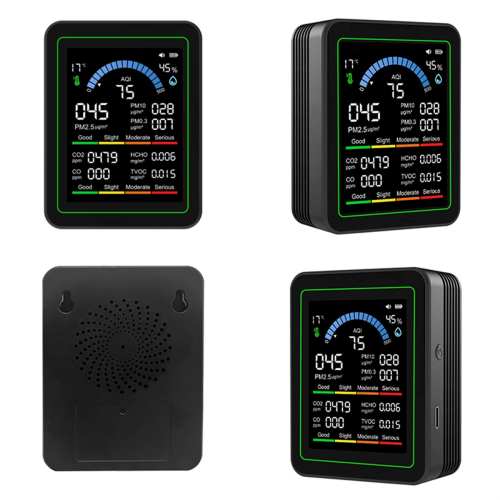 Monitor de Qualidade do Ar 10 em 1 com Detector de CO2, TVOC e PM2.5 (Preto) 1
