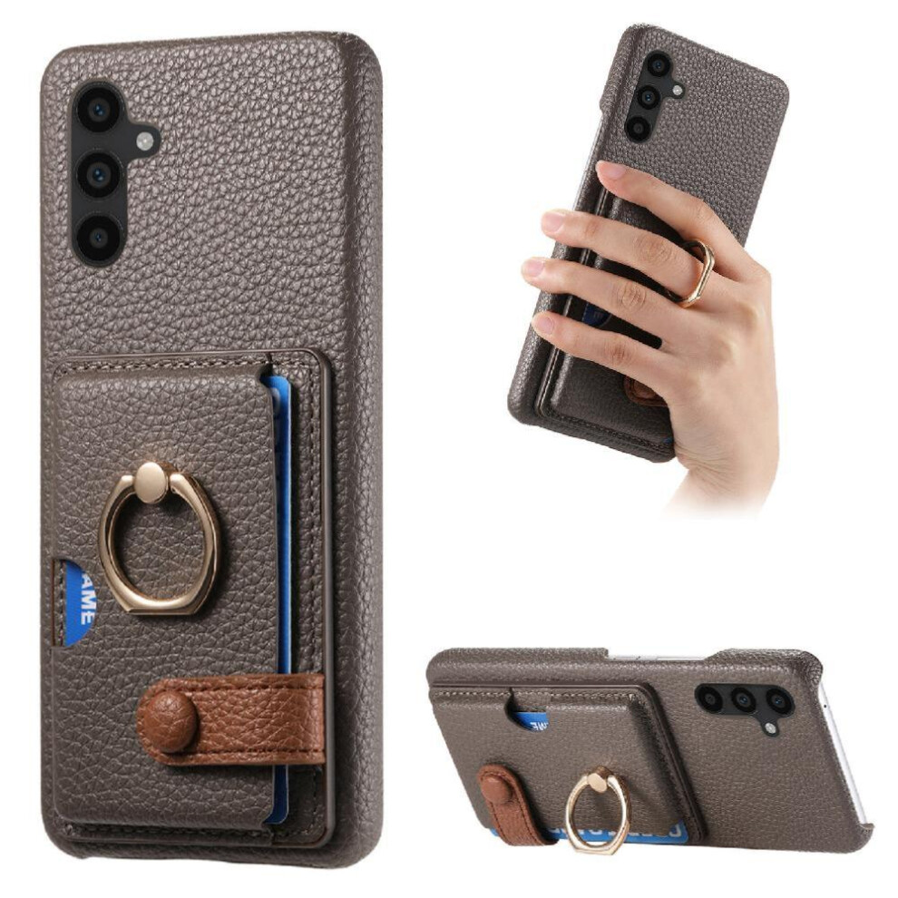 ( ) Case For Samsung Galaxy A34 Ring Stand Premium Textured Leather Card Slots Gray 764563088775