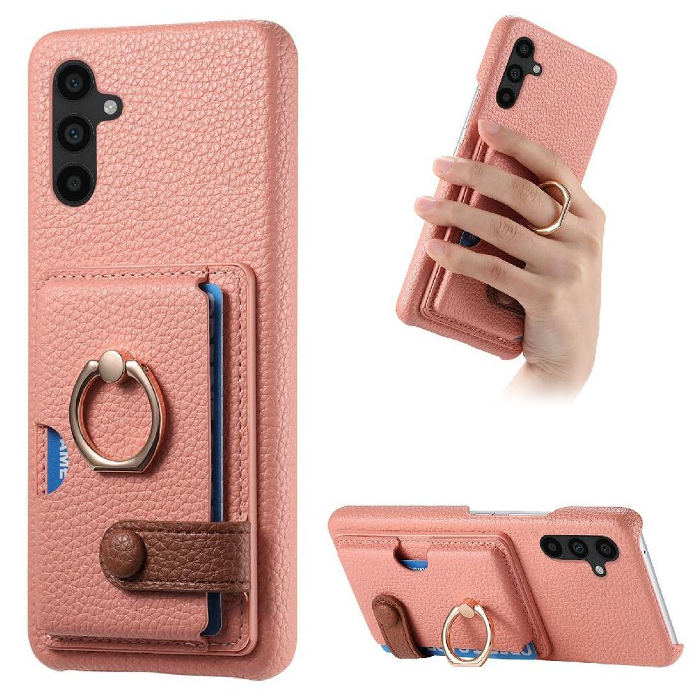 (Pink) Case For Samsung Galaxy A34 Ring Stand Premium Textured Leather Card Slots Pink 764563088713