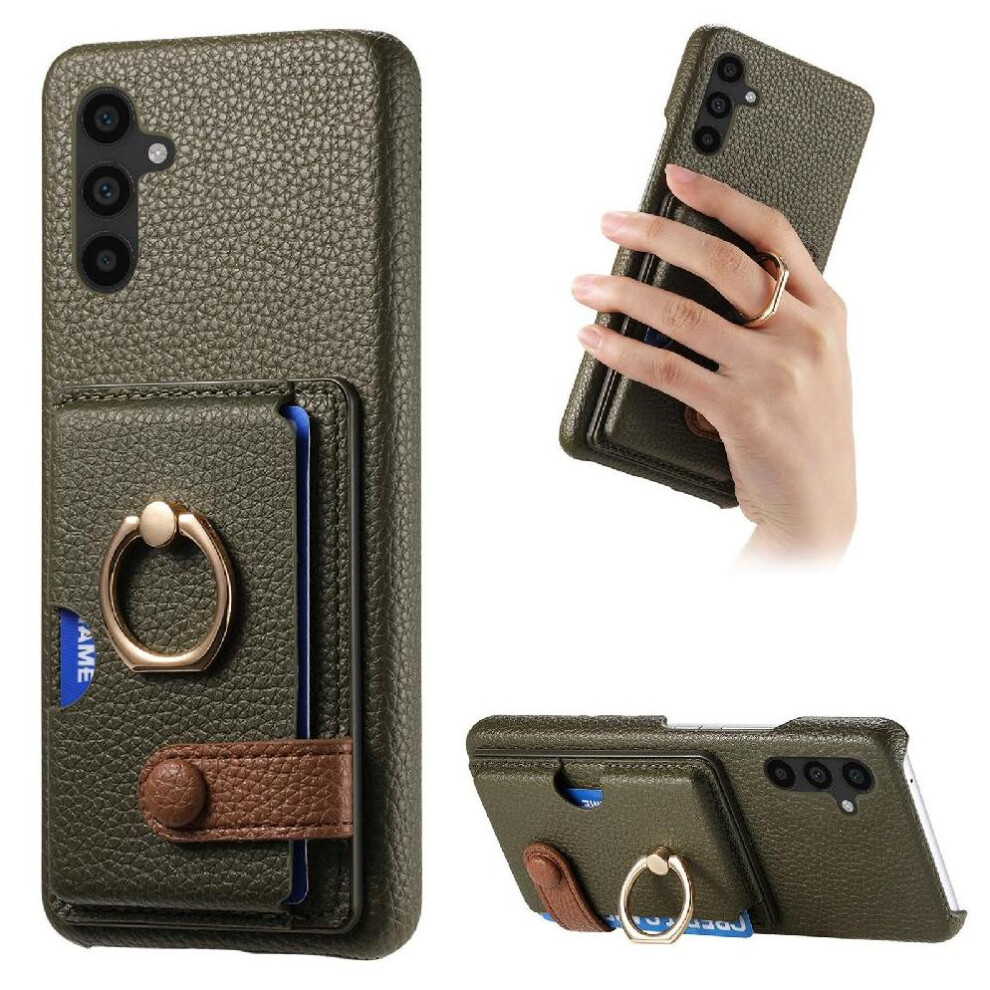 (Bottle ) Case For Samsung Galaxy A34 Ring Stand Premium Textured Leather Card Slots Green 764563088737