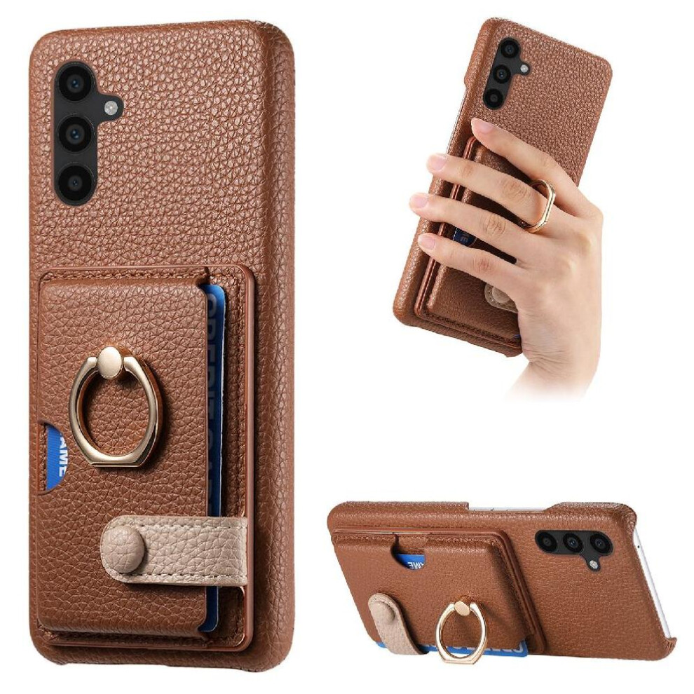 (Brown) Case For Samsung Galaxy A34 Ring Stand Premium Textured Leather Card Slots Brown 764563088720