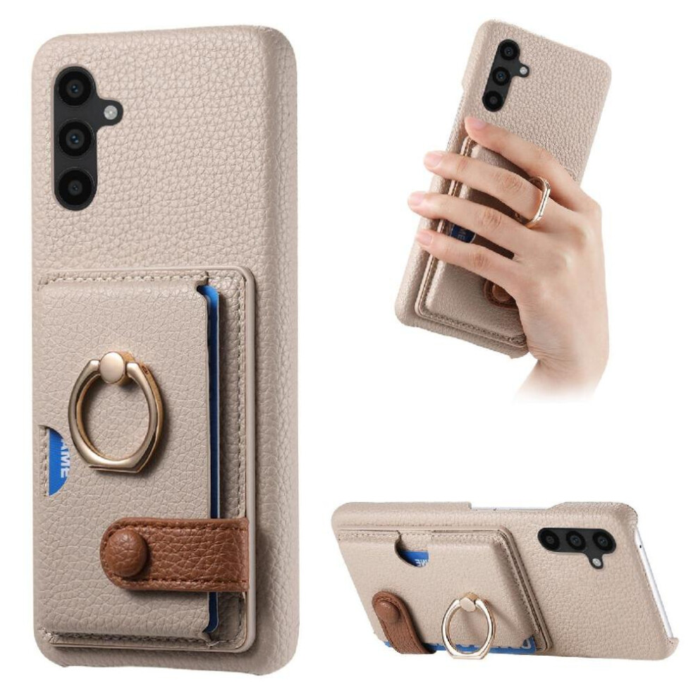 (Khaki ) Case For Samsung Galaxy A34 Ring Stand Premium Textured Leather Card Slots 764563088768