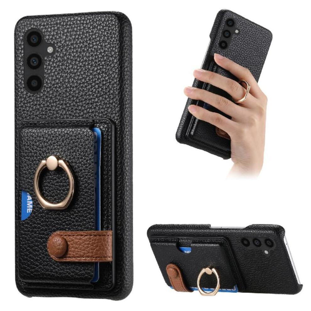 (Black) Case For Samsung Galaxy A34 Ring Stand Premium Textured Leather Card Slots Black 764563088751