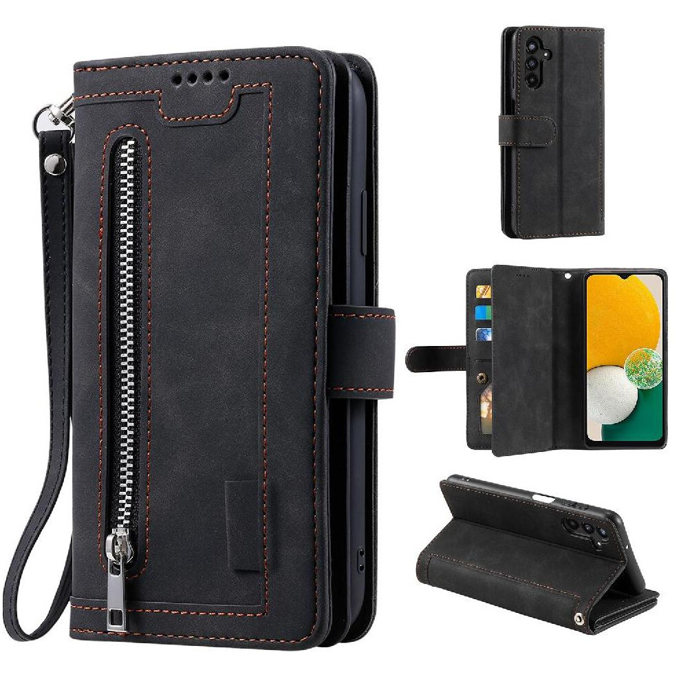 (Black) Flip Case For Samsung Galaxy A34 5G Pu Leather Wallet 9 Card Slots Kickstand Lanyard Black 764563088904