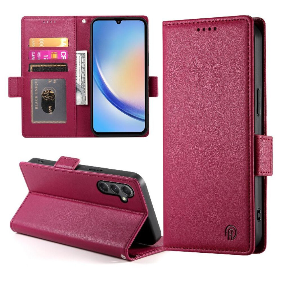 (Red) Flip Case For Samsung Galaxy A34 5G Daily Use Business Card Slots Flip Wallet Red 764563089178