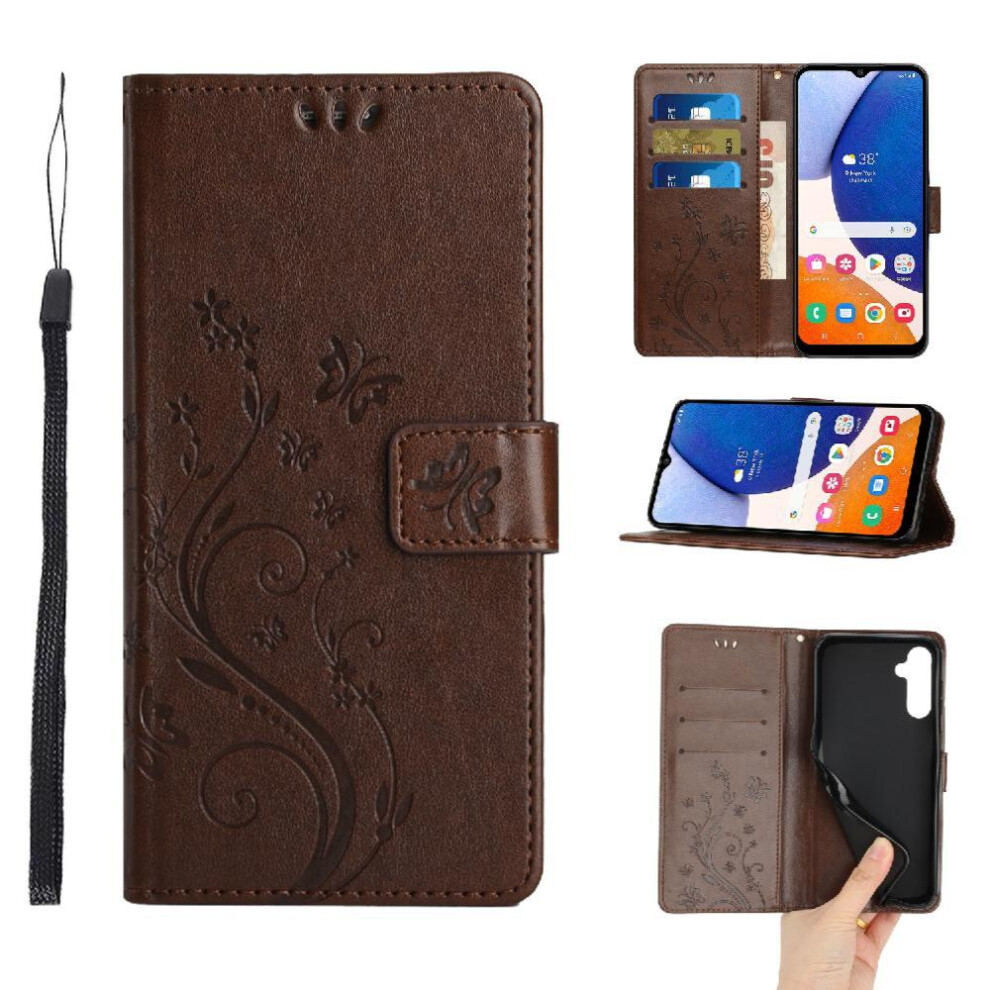 (Brown) Filp Case For Samsung Galaxy A34 Kickstand Card Holder Wrist Strap Magnetic Closure Pu Leather Brown 764563089437