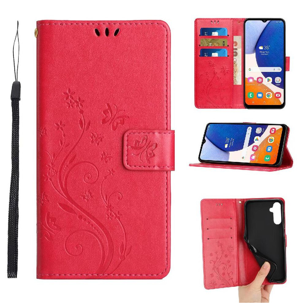(Red) Filp Case For Samsung Galaxy A34 Kickstand Card Holder Wrist Strap Magnetic Closure Pu Leather Red 764563089482