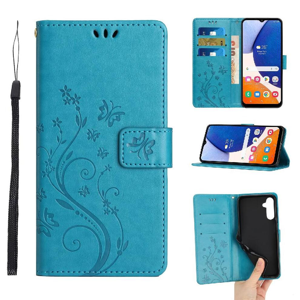 (Blue) Filp Case For Samsung Galaxy A34 Kickstand Card Holder Wrist Strap Magnetic Closure Pu Leather Blue 764563089512