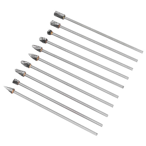 Conjunto de 10 fresas rotativas de carbeto sólido de tungstênio com corte duplo, 4 polegadas de comprimento 1