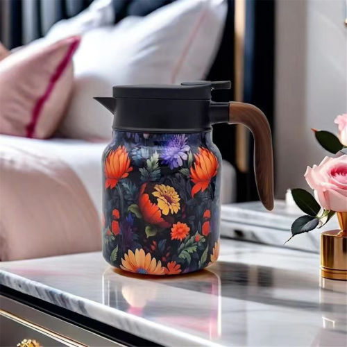Vintage Floral Pattern Tea Built-in Infuser Orange 1