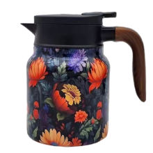 Tetera con infusor incorporado y estampado floral vintage, color naranja