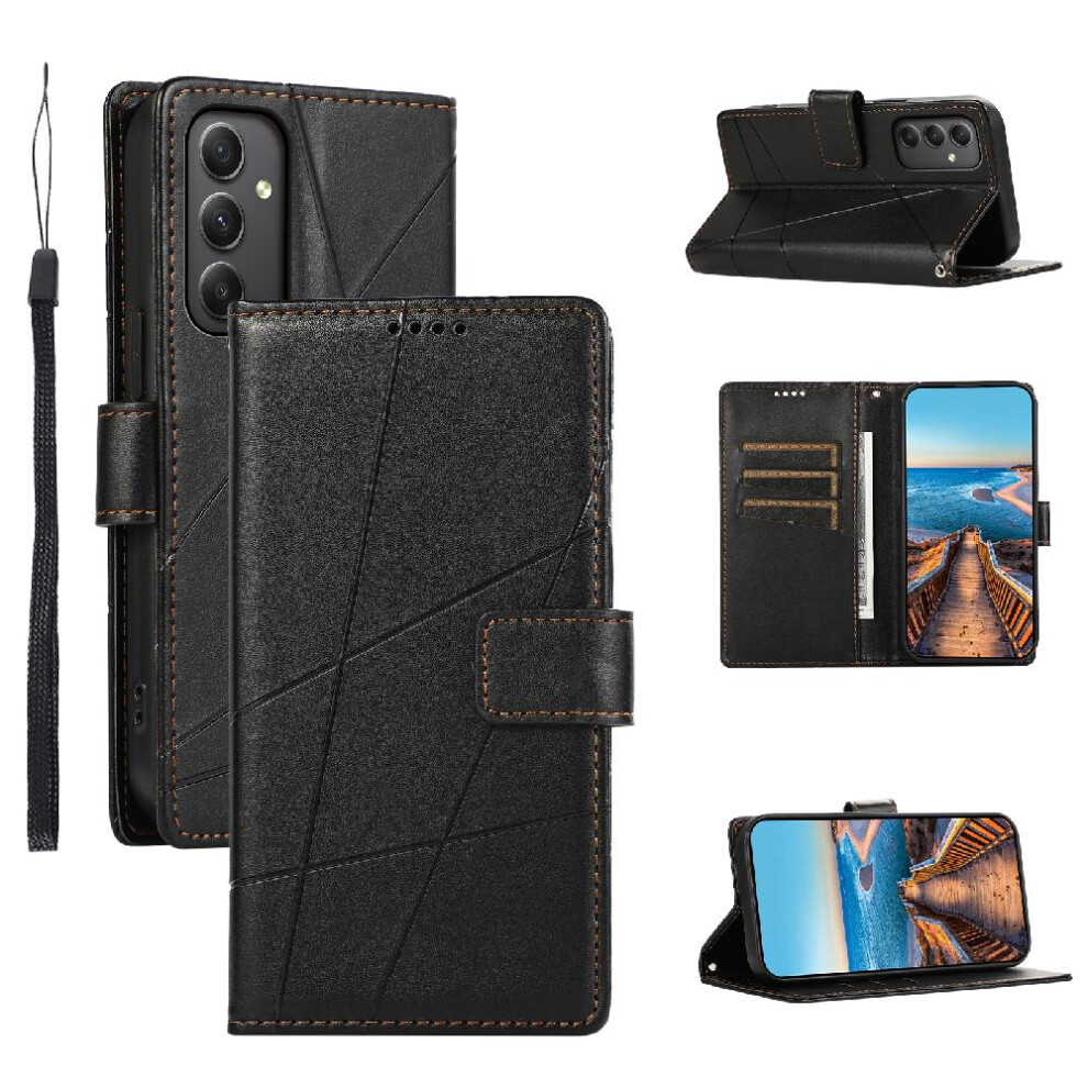 (Black) Flip Case For Samsung Galaxy A34 5G Shock Absorbing Kickstand Shockproof Three Card Slots Black 764563090020