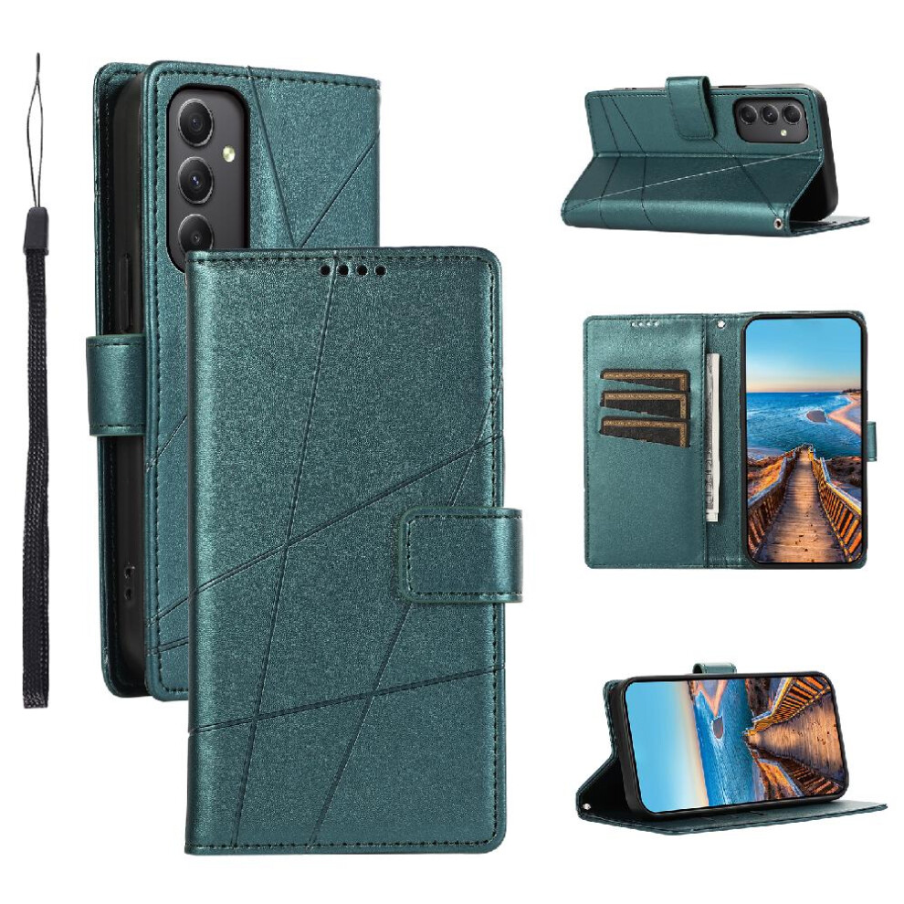 (Green) Flip Case For Samsung Galaxy A34 5G Shock Absorbing Kickstand Shockproof Three Card Slots Green 764563090051