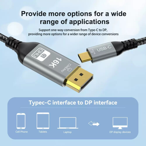 Câble d'extension USB-C vers DisplayPort 16K, adaptateur Type-C vers DP2.1 2