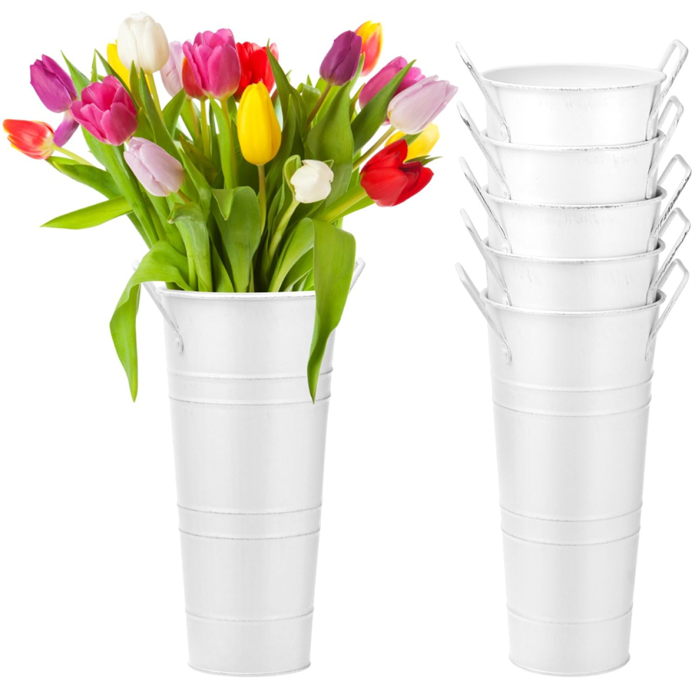 White Flower Buckets, 6 Pcs 9.8inch Tall Galvanized Metal Vases-image-OPC-PHZB9DJ-NEW
